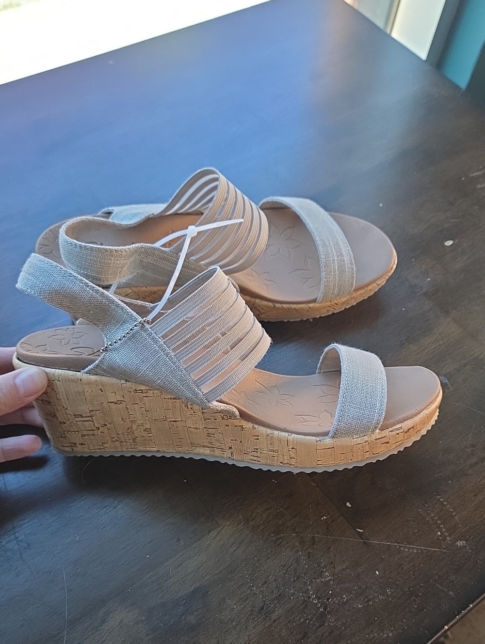 Skechers Size 10 Wedge Sandals for Women - Neutral Beige Slingback NEW